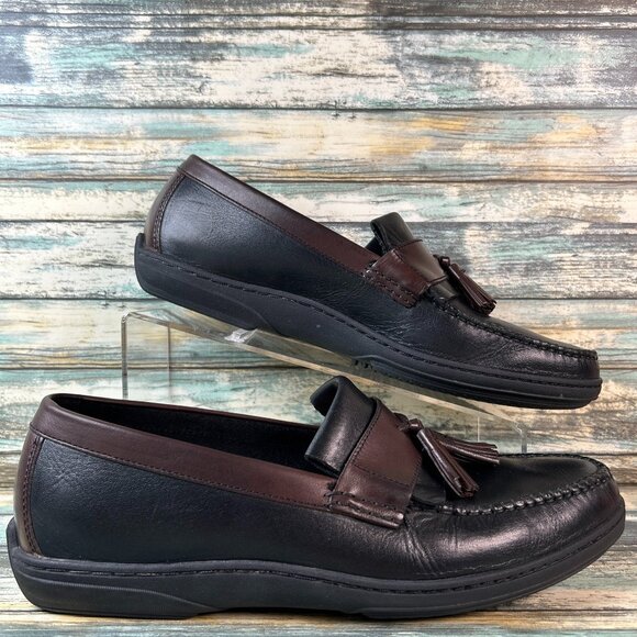 Cole Haan Tassel Loafers Shoes Mens Sz 9.5M Black Brown Leather Moc Toe Slip On. - Picture 1 of 10
